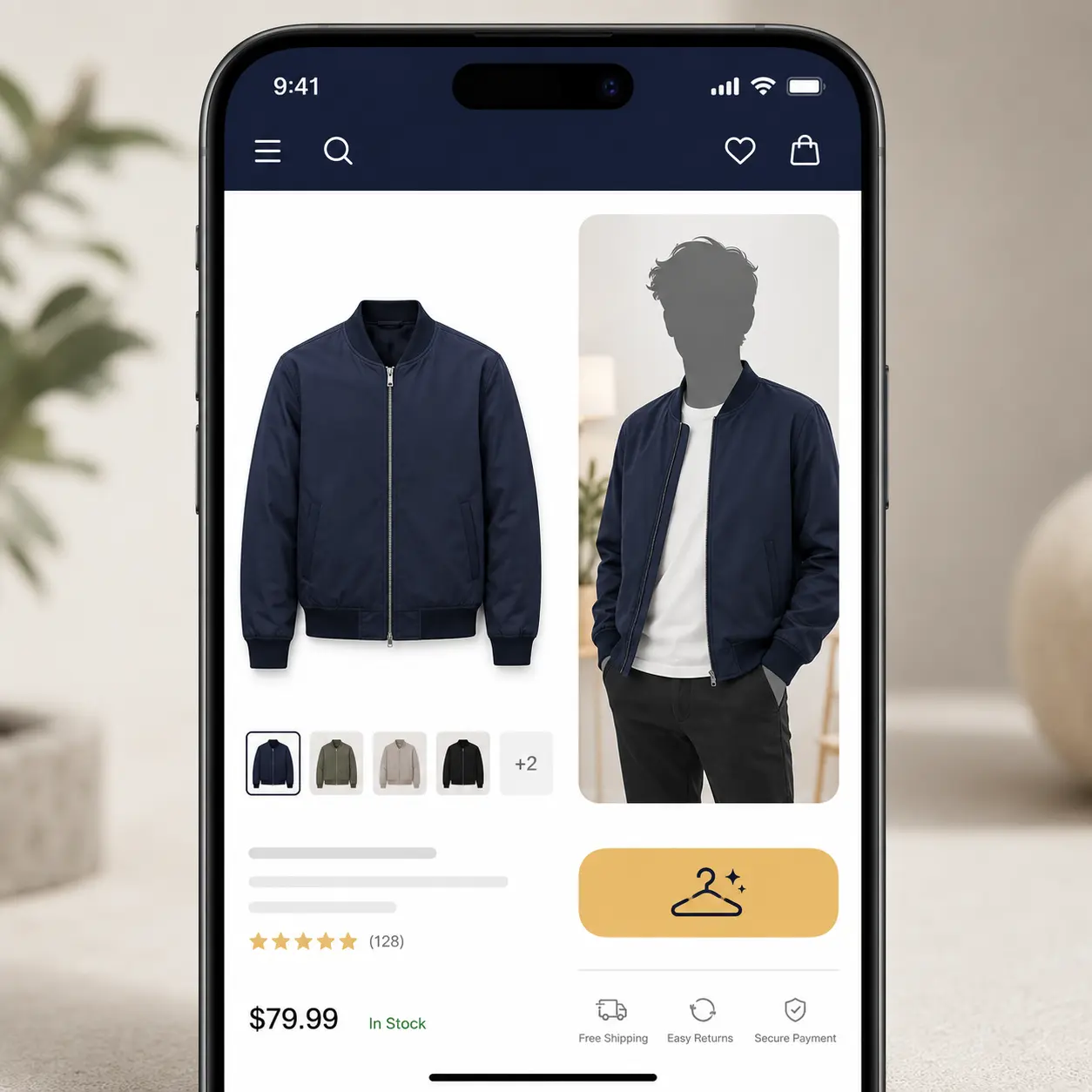 AI virtual try-on widget on a Shopify fashion product page AI virtual try-on widget on a Shopify fashion product page